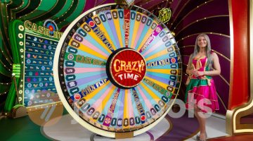 screenshot of the Crazy Time wheel and a Game Presenter