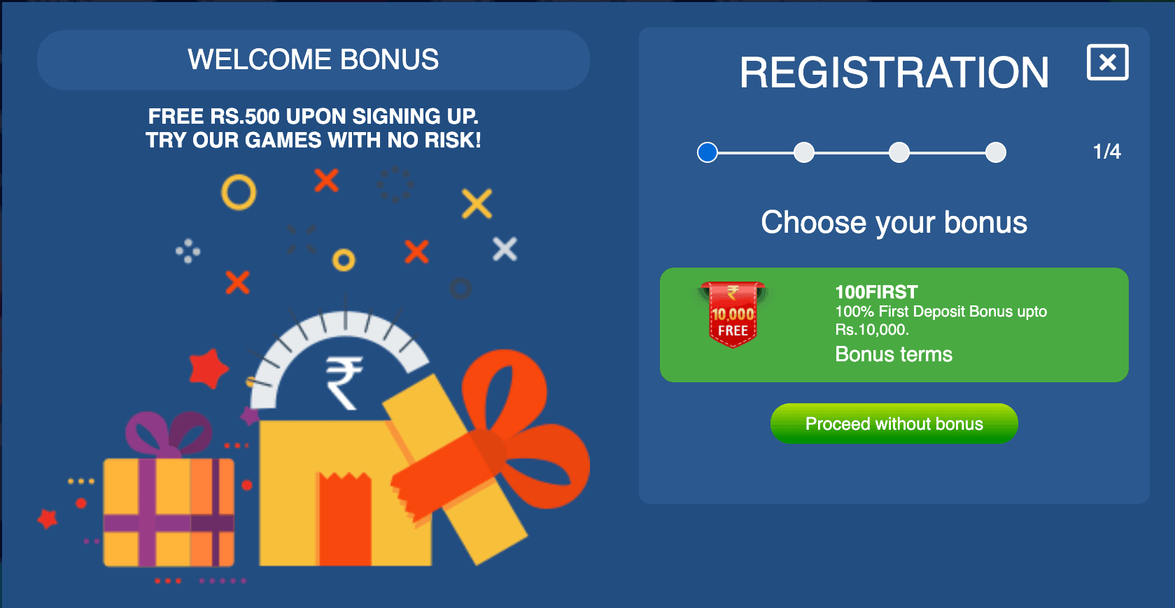 Screenshot of first registration step at JungleRaja